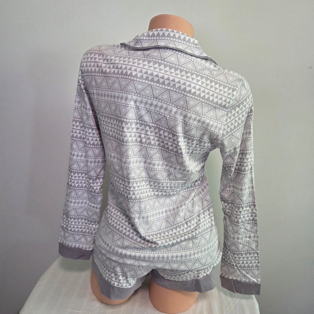 Cosabella Grey Geometric Tribal Print Pajama Set Long Sleeve Top Shorts PJ S - Picture 6 of 16